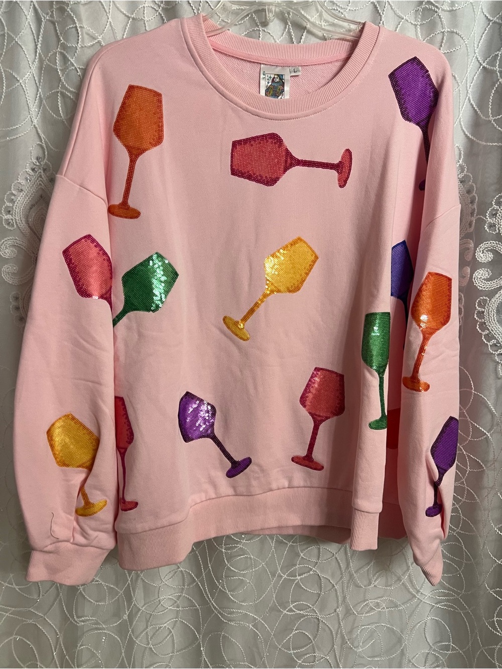 Pink Sequin Wine Glass Sweatshirt and shorts Brand New